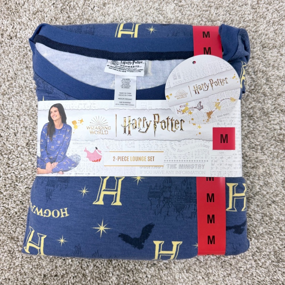Harry Potter Hogwarts Blue 2-Piece Lounge Set Pajamas Women's Medium NEW